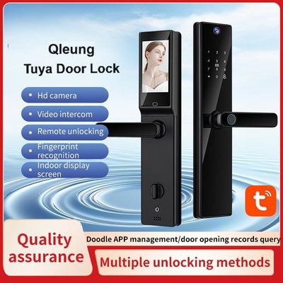 Qleung Video Calling Camera Wifi Vingerafdruk Code Sleutelkaart Tuya Door Lock voor Home Hotel