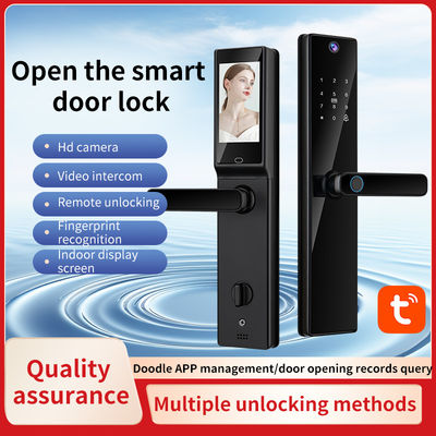 Automatische videobellen Tuya Wifi App Vingerafdrukherkenning Sleutelkaart Code S819-2MAX Slim Deurslot voor Thuis Hotel Appartement